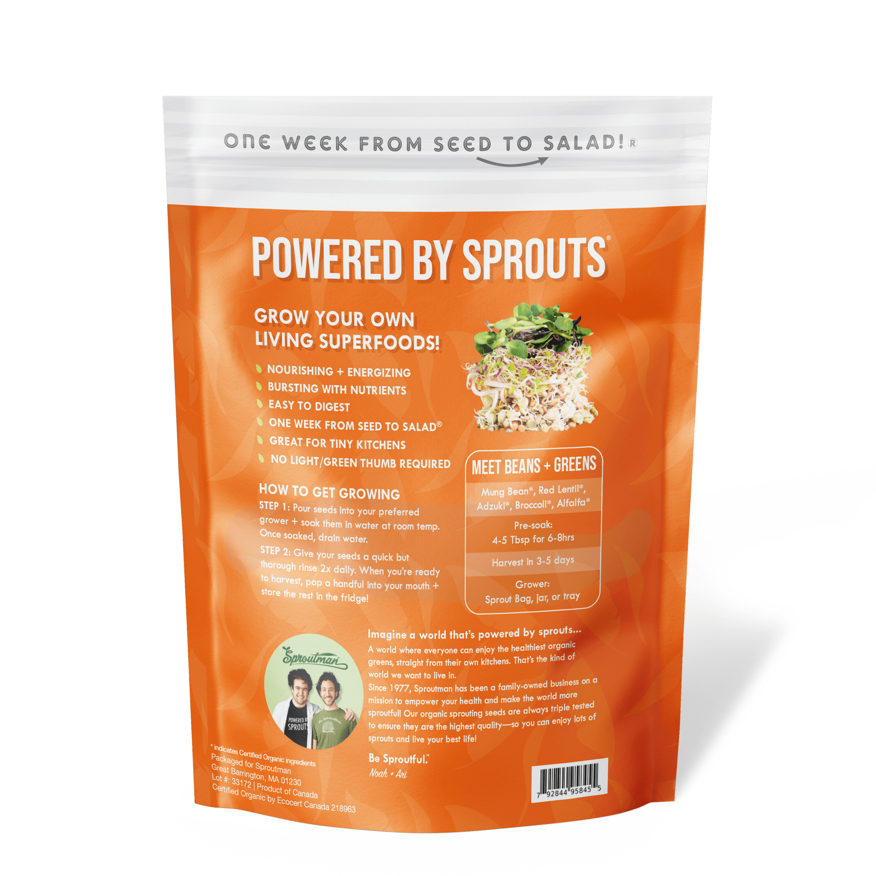 Organic Beans + Greens Sprouting Seed - Sproutman